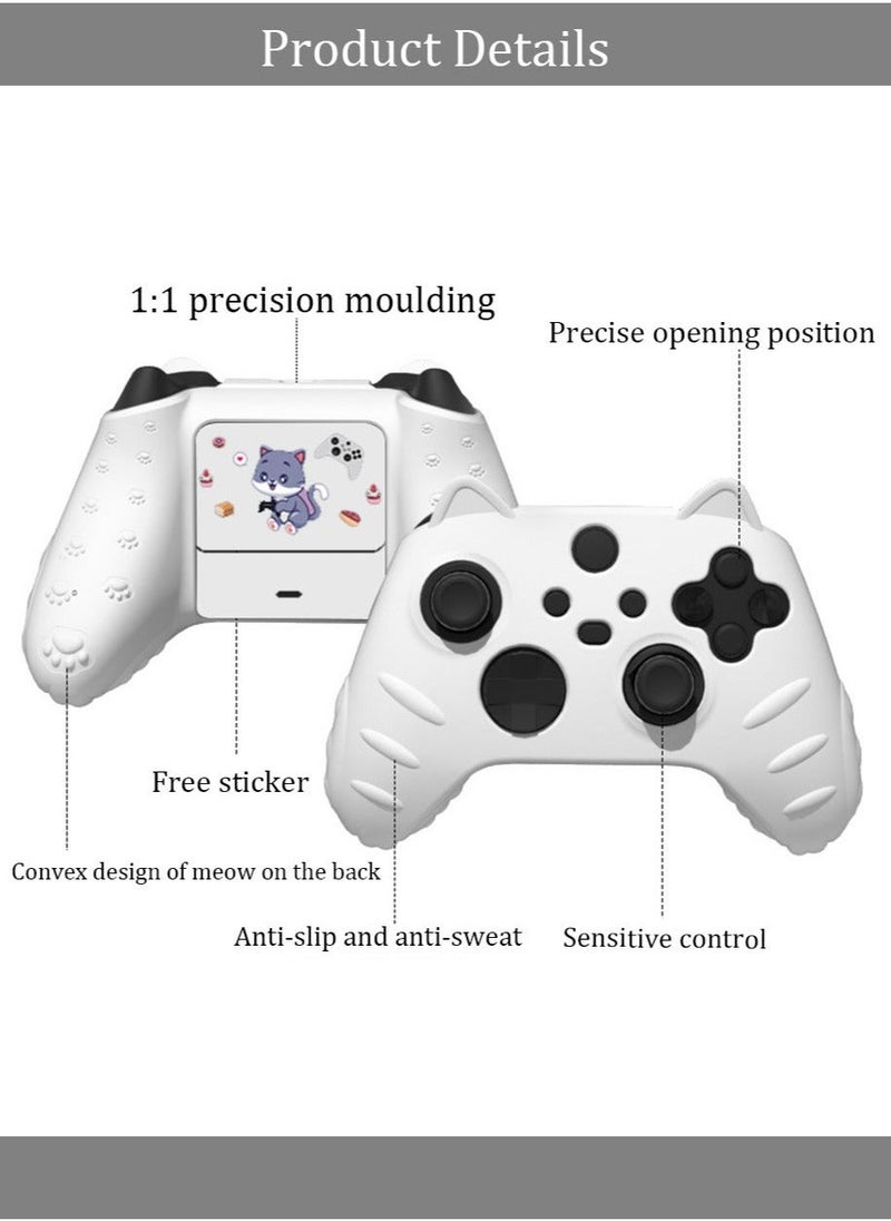 Cute Skin Cover for Series X/S Controller Anti-Slip Silicone Grip Protective Case Accessories Set Wireless/Wired Gamepad Joystick with 2 Cat Paw Thumb Grips Caps (White)