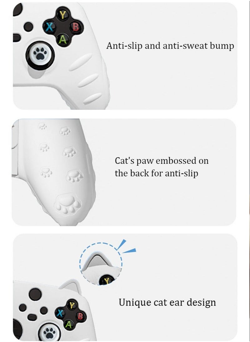 Cute Skin Cover for Series X/S Controller Anti-Slip Silicone Grip Protective Case Accessories Set Wireless/Wired Gamepad Joystick with 2 Cat Paw Thumb Grips Caps (White)