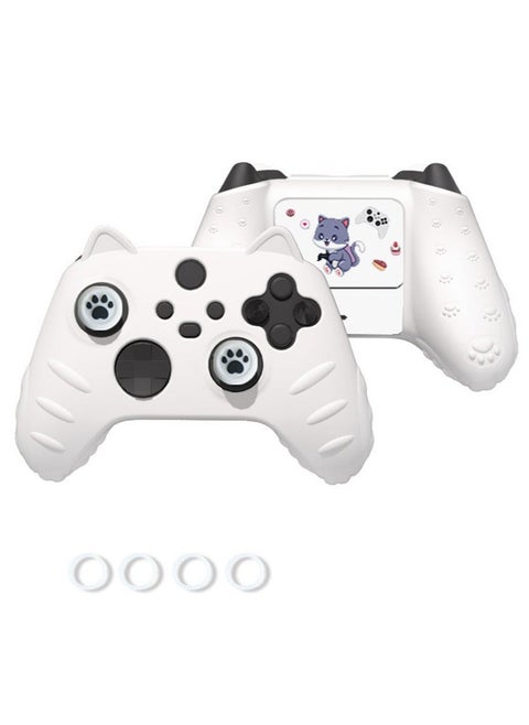Cute Skin Cover for Series X/S Controller Anti-Slip Silicone Grip Protective Case Accessories Set Wireless/Wired Gamepad Joystick with 2 Cat Paw Thumb Grips Caps (White)