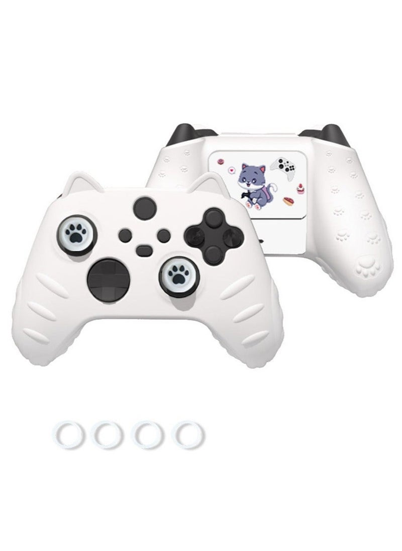 Cute Skin Cover for Series X/S Controller Anti-Slip Silicone Grip Protective Case Accessories Set Wireless/Wired Gamepad Joystick with 2 Cat Paw Thumb Grips Caps (White)