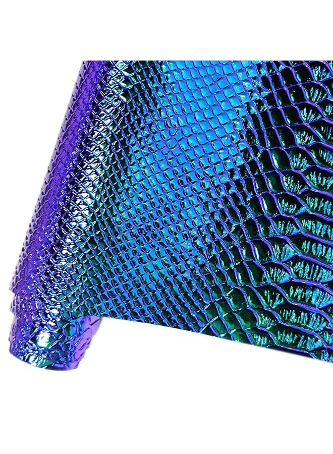 HYANG Holographic Snake Embossing Blue PU Faux Leather Sheets,Very Suitable for Making DIY Crafts,Handbags Leather Earrings, Bows,Sewing etc 1Rolls 12"X53" (30cmX135cm) - Image 1