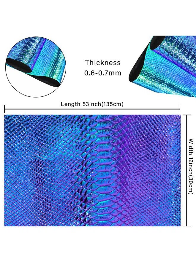 HYANG Holographic Snake Embossing Blue PU Faux Leather Sheets,Very Suitable for Making DIY Crafts,Handbags Leather Earrings, Bows,Sewing etc 1Rolls 12"X53" (30cmX135cm) - Image 4