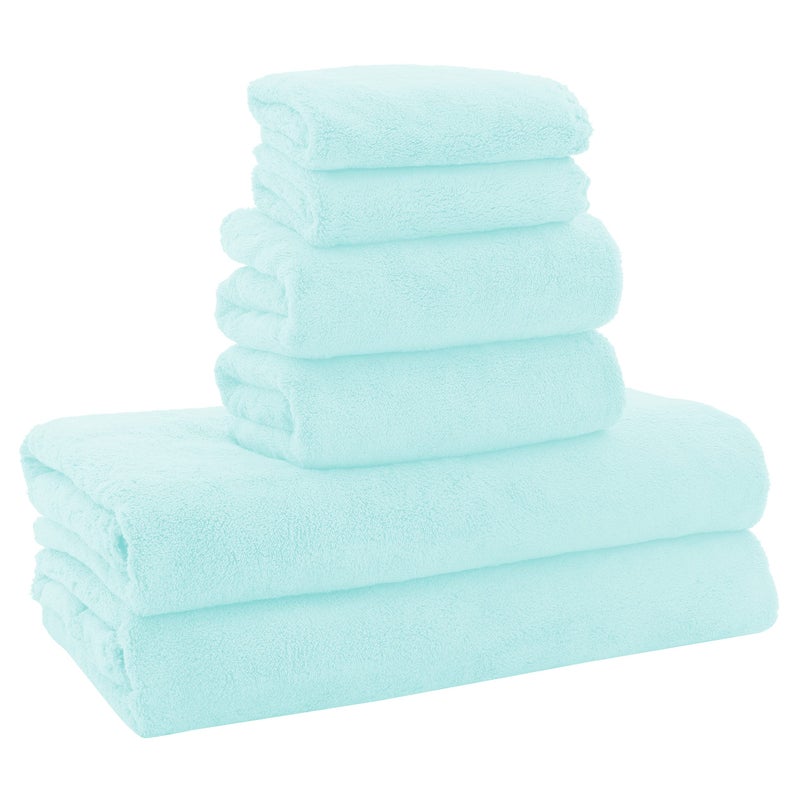 MOONQUEEN Ultra Soft Towel Set-Quick Drying-2 Bath Towels 2 Hand Towels 2 Washcloths - Microfiber Coral Velvet Highly Absorbent Towel for Bath Fitness, Bathroom,Sports,Yoga, Travel(Frozen Blue, 6 Pcs) - Image 1