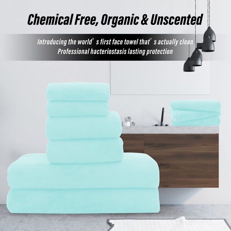 MOONQUEEN Ultra Soft Towel Set-Quick Drying-2 Bath Towels 2 Hand Towels 2 Washcloths - Microfiber Coral Velvet Highly Absorbent Towel for Bath Fitness, Bathroom,Sports,Yoga, Travel(Frozen Blue, 6 Pcs) - Image 4