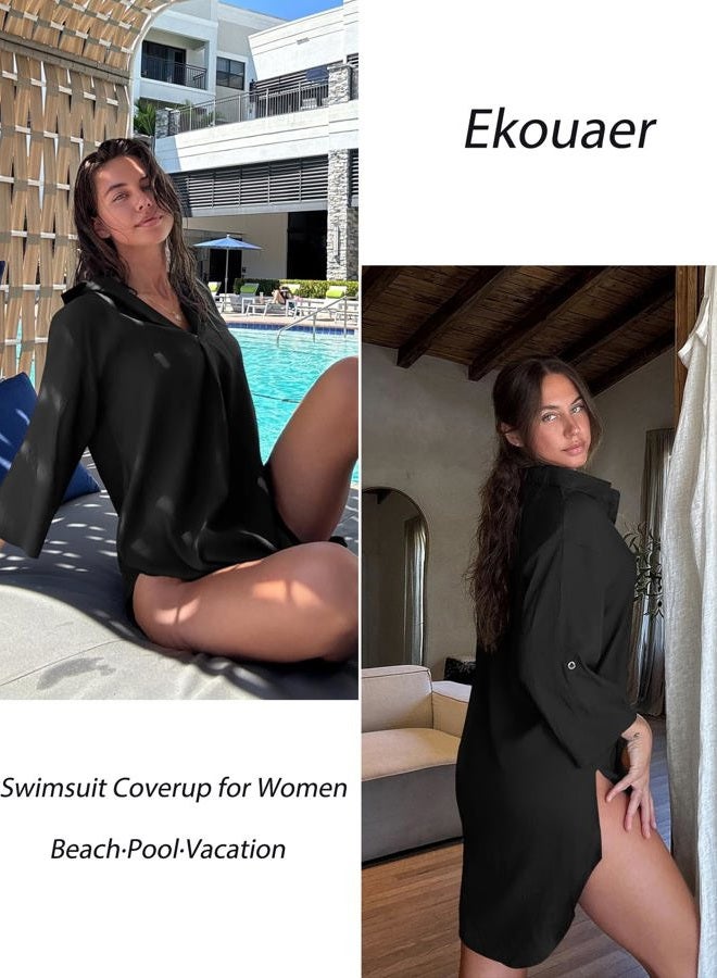 Ekouaer Summer Womens Beach Wear Cover up Swimwear Beachwear Bikini Black - Image 3