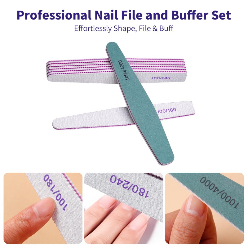 SWEET VIEW 14PCS Nail Files & Buffers for Natural, Gel, and Acrylic Nails | Emery Boards and Buffing Blocks Professional Kit (100/180/240/1000/4000 Grit) - Image 3