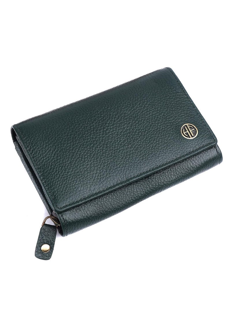 HAMMONDS FLYCATCHER - Wallet for Women - Green Leather Purse for Women with RFID Protection, 8 Card Slots, and 5 Compartments - Ladies Wallet with Button Closure - Women's Wallet for Daily Use - Image 1