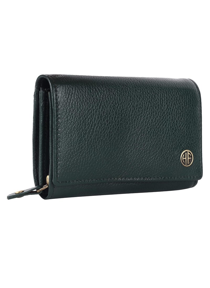 HAMMONDS FLYCATCHER - Wallet for Women - Green Leather Purse for Women with RFID Protection, 8 Card Slots, and 5 Compartments - Ladies Wallet with Button Closure - Women's Wallet for Daily Use - Image 1