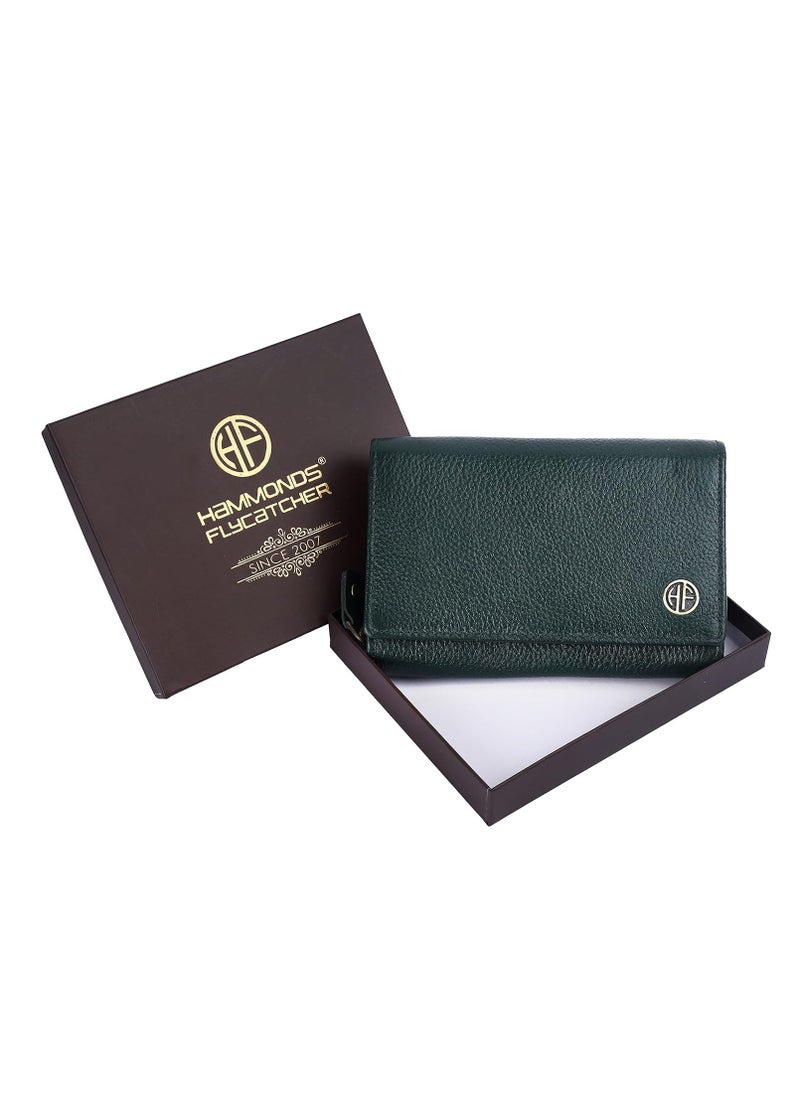 HAMMONDS FLYCATCHER - Wallet for Women - Green Leather Purse for Women with RFID Protection, 8 Card Slots, and 5 Compartments - Ladies Wallet with Button Closure - Women's Wallet for Daily Use - Image 1