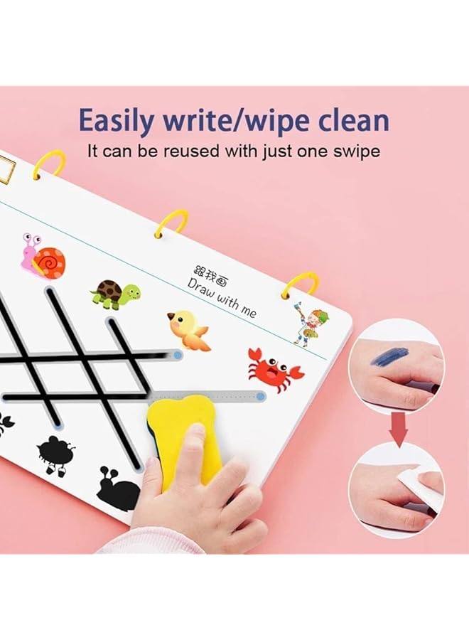erorex Magical Tracing Workbook Set 64 Pages Reusable Calligraphy Copybook Practice Drawing Book For Kids Pen Control Training Drawing Book Handwriting Practice Copybook For Kids - Image 3