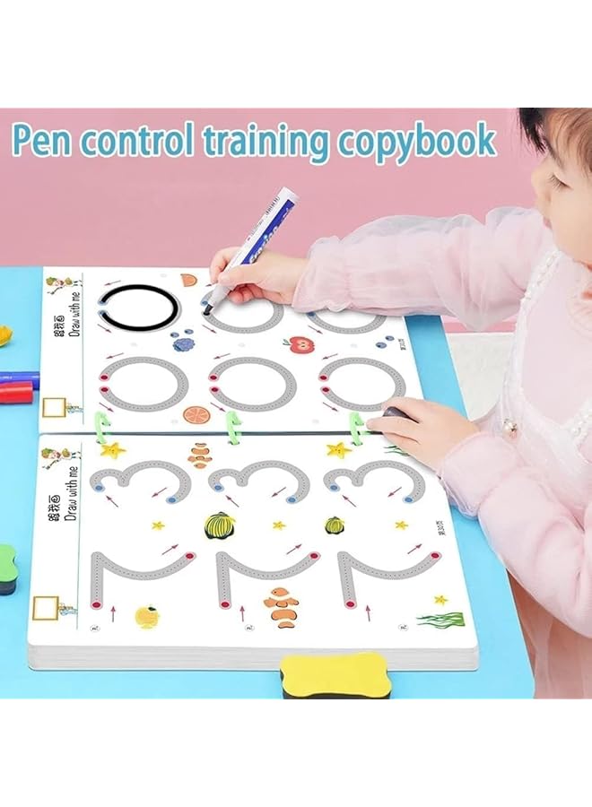 erorex Magical Tracing Workbook Set 64 Pages Reusable Calligraphy Copybook Practice Drawing Book For Kids Pen Control Training Drawing Book Handwriting Practice Copybook For Kids - Image 4