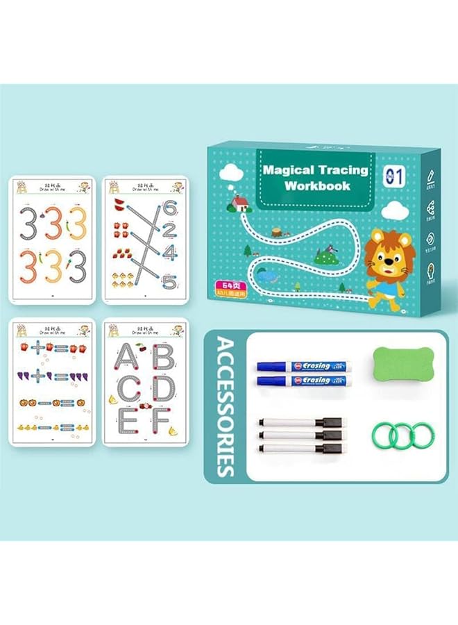 erorex Magical Tracing Workbook Set 64 Pages Reusable Calligraphy Copybook Practice Drawing Book For Kids Pen Control Training Drawing Book Handwriting Practice Copybook For Kids - Image 1