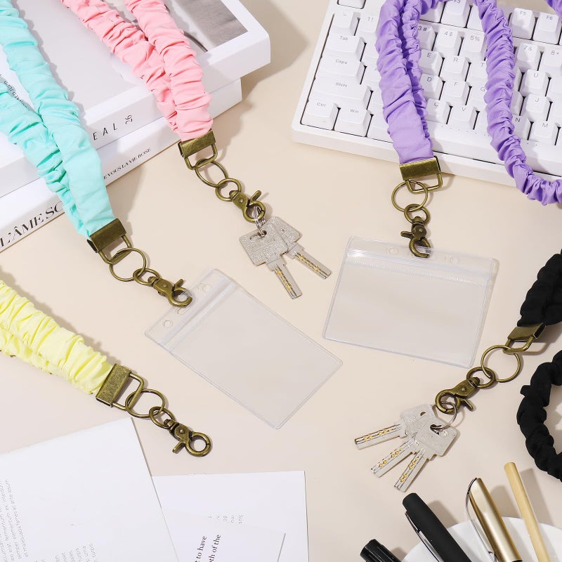 Coiris 5 Pairs Teacher Scrunchie Lanyard with Id Holder Mood Weekly Styles for Id Badges Cute Keys Stretchy Retractable Neck Colorful Breakaway Lanyard for School - Image 5