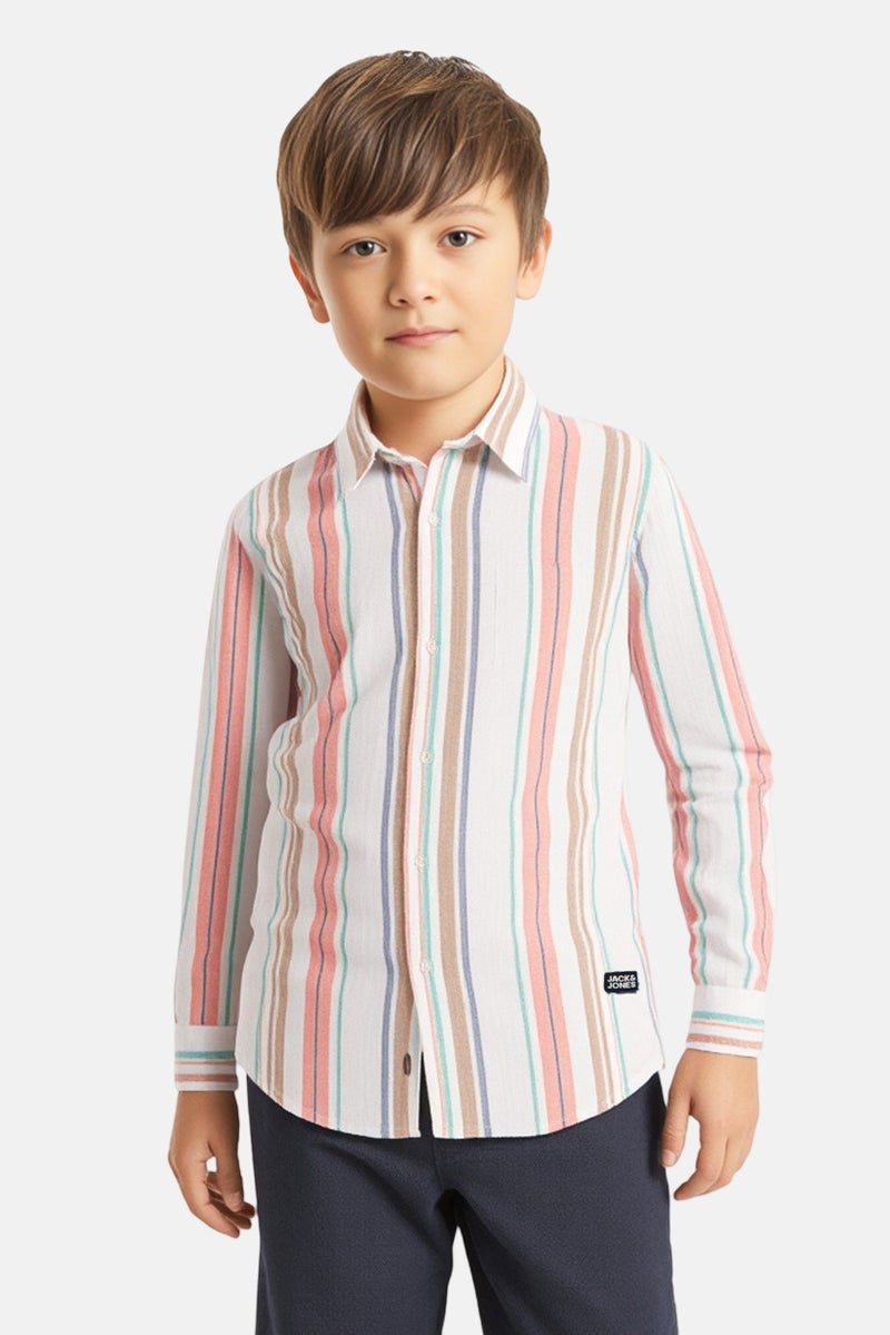 JACK & JONES Kids Boy Stripe Long Sleeve Casual Shirt, Multicolor - Image 1