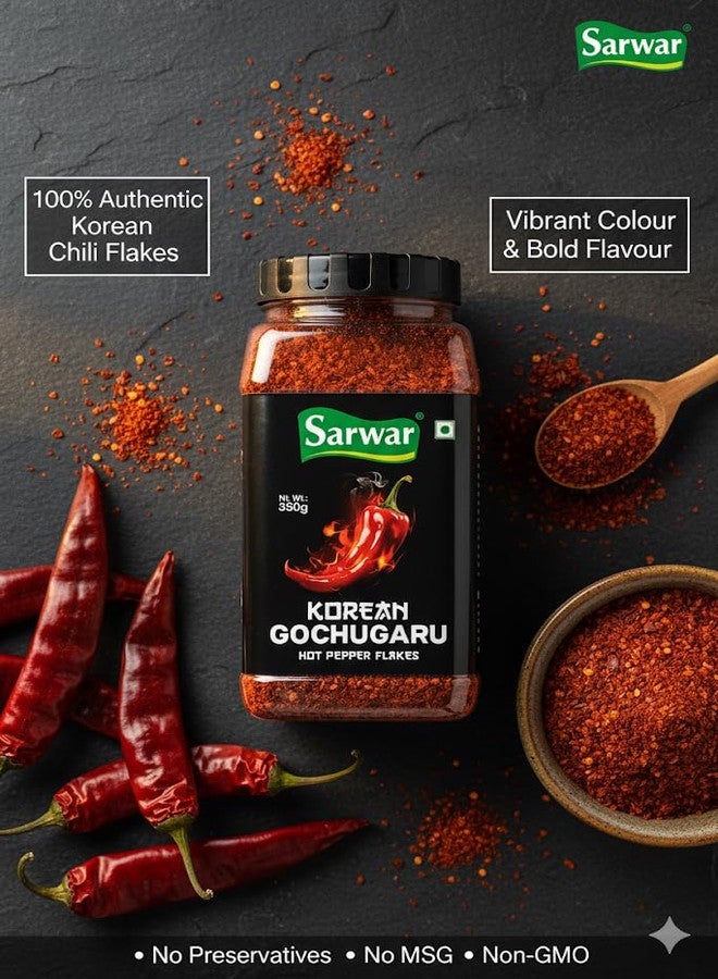 Sarwar Korean Gochugaru 350g Jar | Authentic Korean Red Chili Pepper Flakes | Sun-Dried, Non-GMO, No Preservatives | Hot Spice for Kimchi, Ramen, Tteokbokki, Stir-Fries & Marinades - Image 2