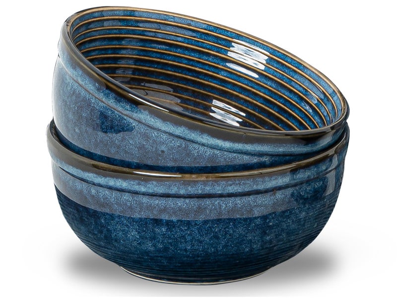 Bodhi House Ceramic Deep Serving Bowl Set of 2 – 1000ml, Microwave Safe, Reactive Blue – Large Multipurpose Bowls for Salad, Ramen, Cereal, Snacks, Dal, Fruit – Ideal for Dining & Gifting - Image 1