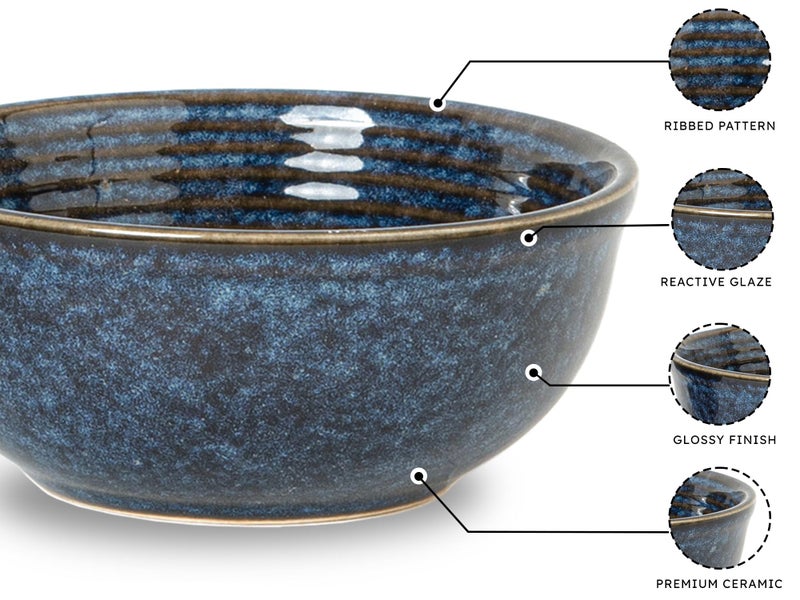 Bodhi House Ceramic Deep Serving Bowl Set of 2 – 1000ml, Microwave Safe, Reactive Blue – Large Multipurpose Bowls for Salad, Ramen, Cereal, Snacks, Dal, Fruit – Ideal for Dining & Gifting - Image 5