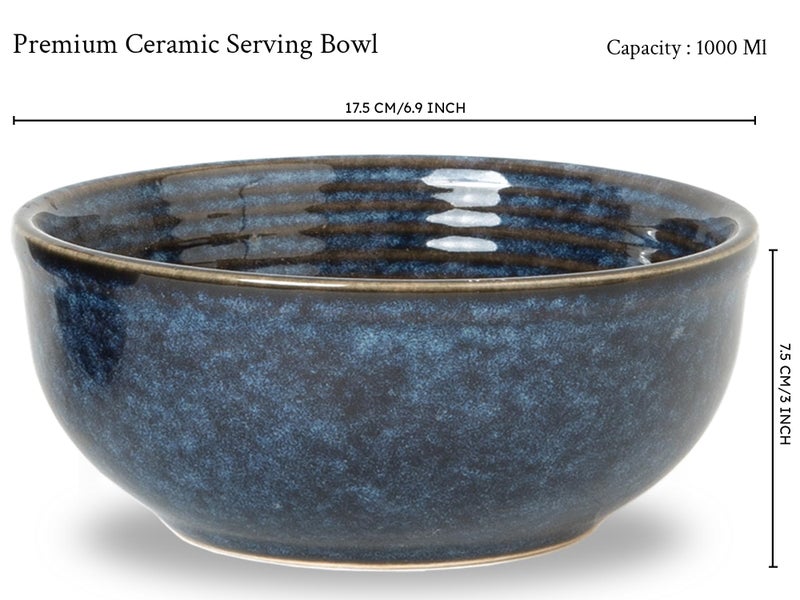 Bodhi House Ceramic Deep Serving Bowl Set of 2 – 1000ml, Microwave Safe, Reactive Blue – Large Multipurpose Bowls for Salad, Ramen, Cereal, Snacks, Dal, Fruit – Ideal for Dining & Gifting - Image 4
