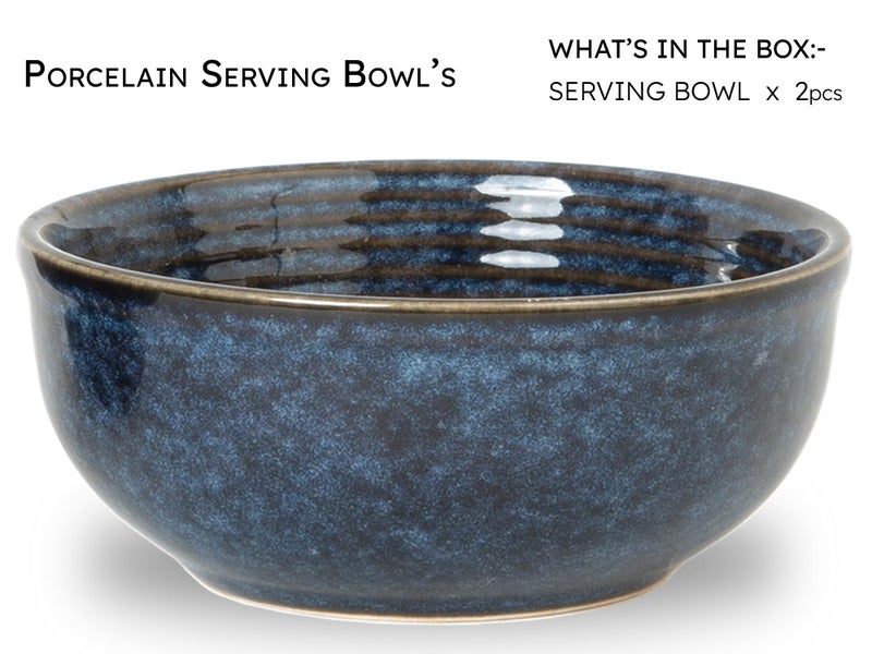 Bodhi House Ceramic Deep Serving Bowl Set of 2 – 1000ml, Microwave Safe, Reactive Blue – Large Multipurpose Bowls for Salad, Ramen, Cereal, Snacks, Dal, Fruit – Ideal for Dining & Gifting - Image 3