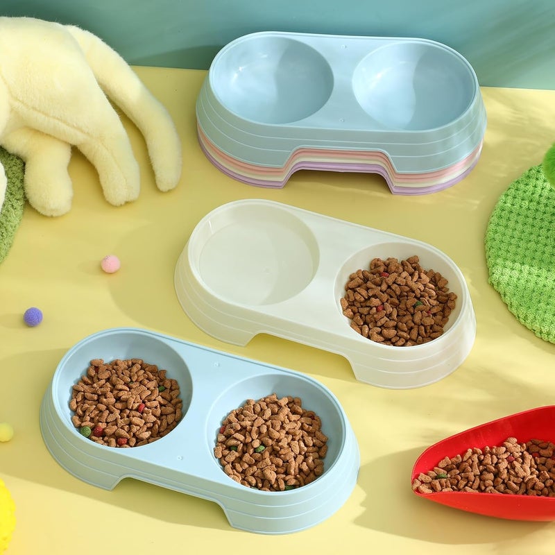 Uonlytech 8pcs Cat Feeding Double Bowl Set with Anti-Spill Design, Plastic Pet Food and Water Bowls for Indoor Cats, Candy Color Mix (Pink, Green, Apricot, Purple) - Image 5