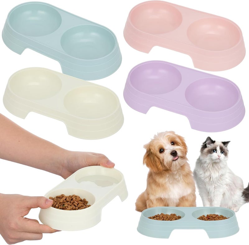 Uonlytech 8pcs Cat Feeding Double Bowl Set with Anti-Spill Design, Plastic Pet Food and Water Bowls for Indoor Cats, Candy Color Mix (Pink, Green, Apricot, Purple) - Image 1