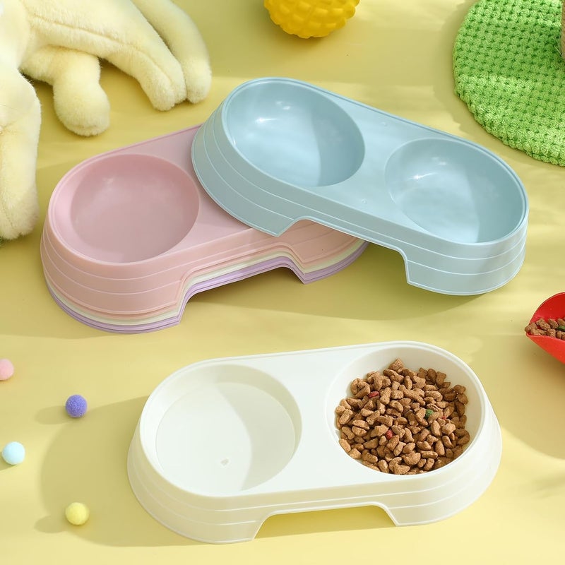 Uonlytech 8pcs Cat Feeding Double Bowl Set with Anti-Spill Design, Plastic Pet Food and Water Bowls for Indoor Cats, Candy Color Mix (Pink, Green, Apricot, Purple) - Image 4