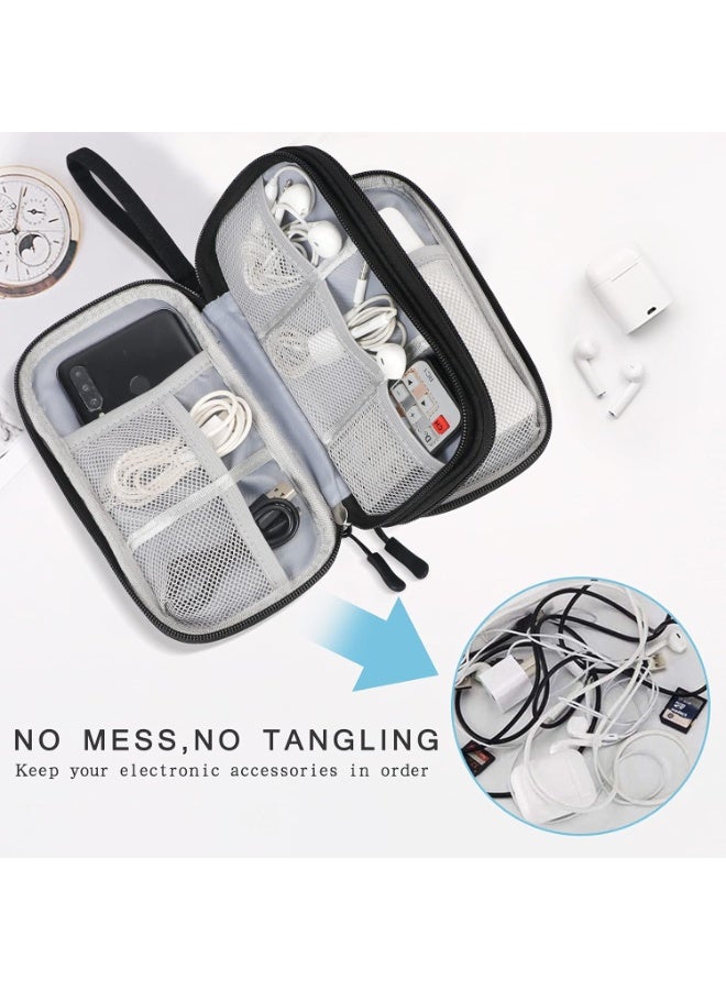 DIOTTI Waterproof Electronics Organizer Bag, Portable Double-Layer Travel Case for Cables, Chargers, Hard Drives, SD Cards, Tech Accessories（Black, 19 x 11 x 6 cm） - Image 5
