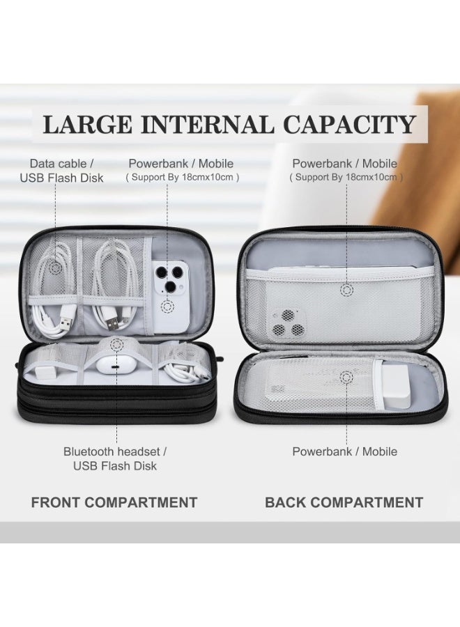 DIOTTI Waterproof Electronics Organizer Bag, Portable Double-Layer Travel Case for Cables, Chargers, Hard Drives, SD Cards, Tech Accessories（Black, 19 x 11 x 6 cm） - Image 3