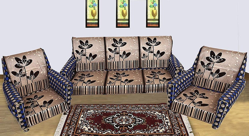 73Hours Velvet Floral 5 Seater Sofa Cover Set (Multicolour, Standard) - 6 Piece - Image 4