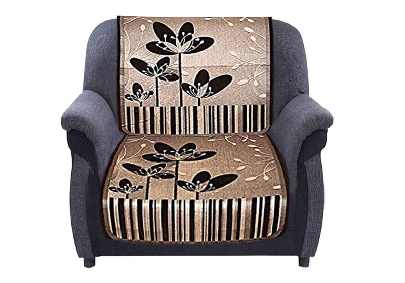 73Hours Velvet Floral 5 Seater Sofa Cover Set (Multicolour, Standard) - 6 Piece - Image 3