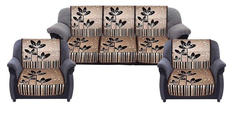 73Hours Velvet Floral 5 Seater Sofa Cover Set (Multicolour, Standard) - 6 Piece - Image 1