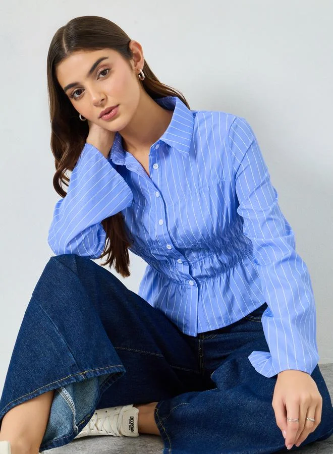 Take Two  Blue Striped Gathered Shirt for Women | Best Price UAE