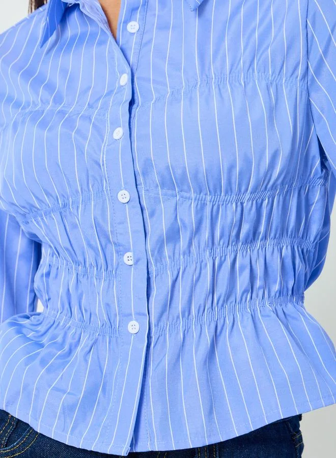 Take Two  Blue Striped Gathered Shirt for Women | Best Price UAE