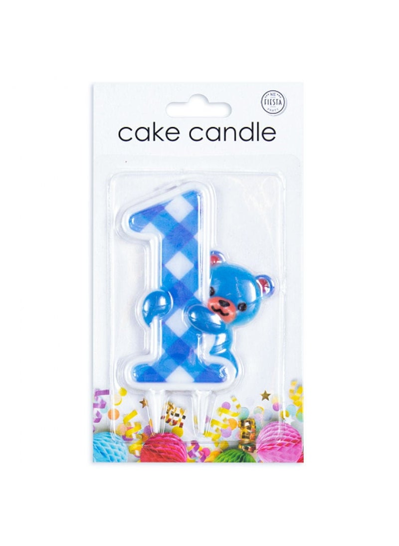 1-Year Blue Bear Cake Candle First Birthday 10cm