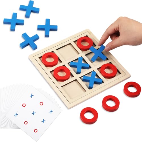 Seenelling Jumbo Wooden Tic Tac Toe Game Dementia Activities for Alzheimers Seniors with Matching and Puzzle Templates XO Chess Board Game for Elderly Engaging Table DecorBlue Red - Image 1