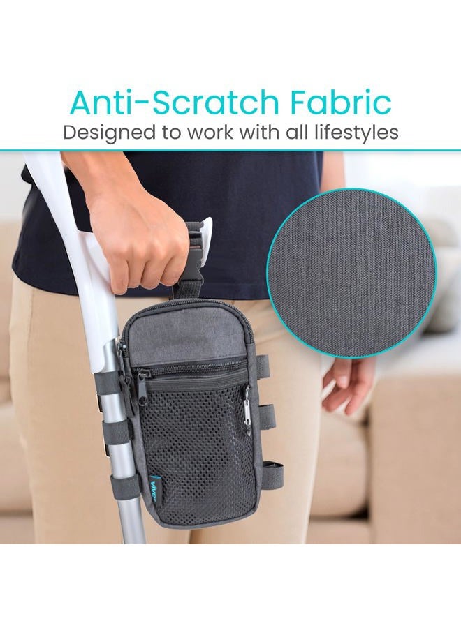 VIVE Crutch Bag - Water Resistant Storage Tote with Cup Holder - Organizer Pouch with Zipper for Adults & Kids - Hands Free Side Pocket - Cane Accessories for Knee Surgery & Broken Ankle Help - Image 5