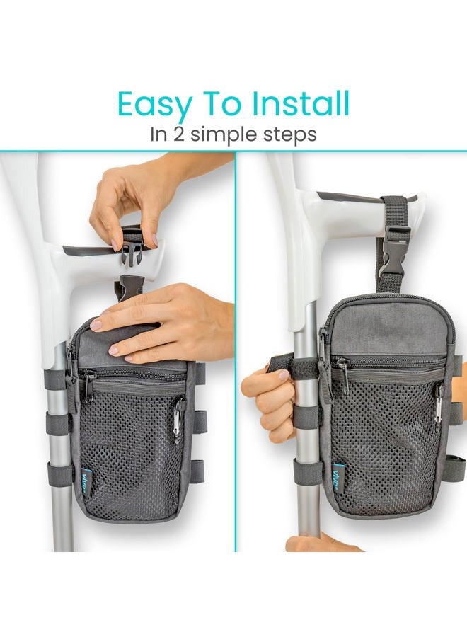 VIVE Crutch Bag - Water Resistant Storage Tote with Cup Holder - Organizer Pouch with Zipper for Adults & Kids - Hands Free Side Pocket - Cane Accessories for Knee Surgery & Broken Ankle Help - Image 4