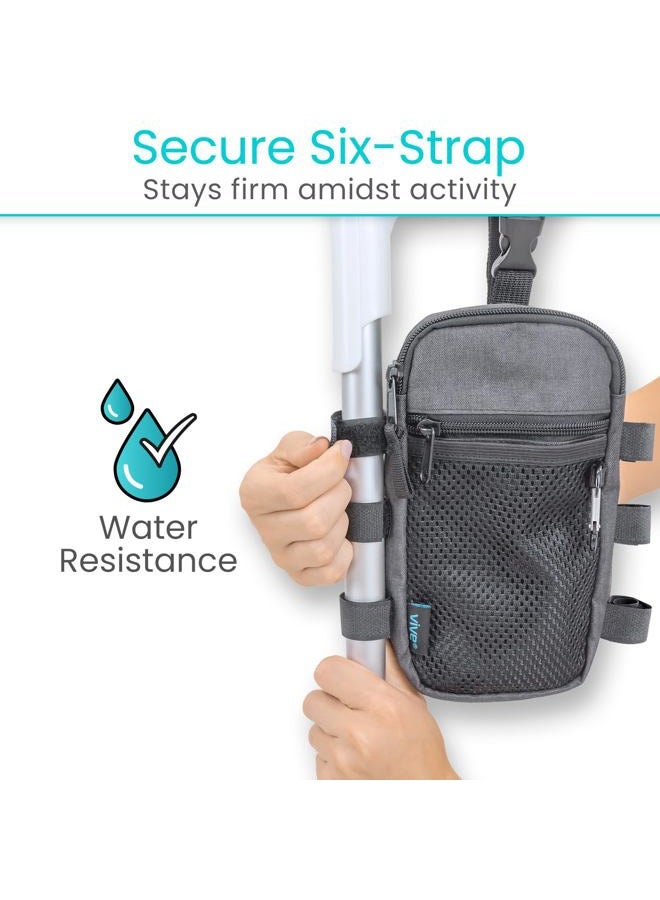 VIVE Crutch Bag - Water Resistant Storage Tote with Cup Holder - Organizer Pouch with Zipper for Adults & Kids - Hands Free Side Pocket - Cane Accessories for Knee Surgery & Broken Ankle Help - Image 3