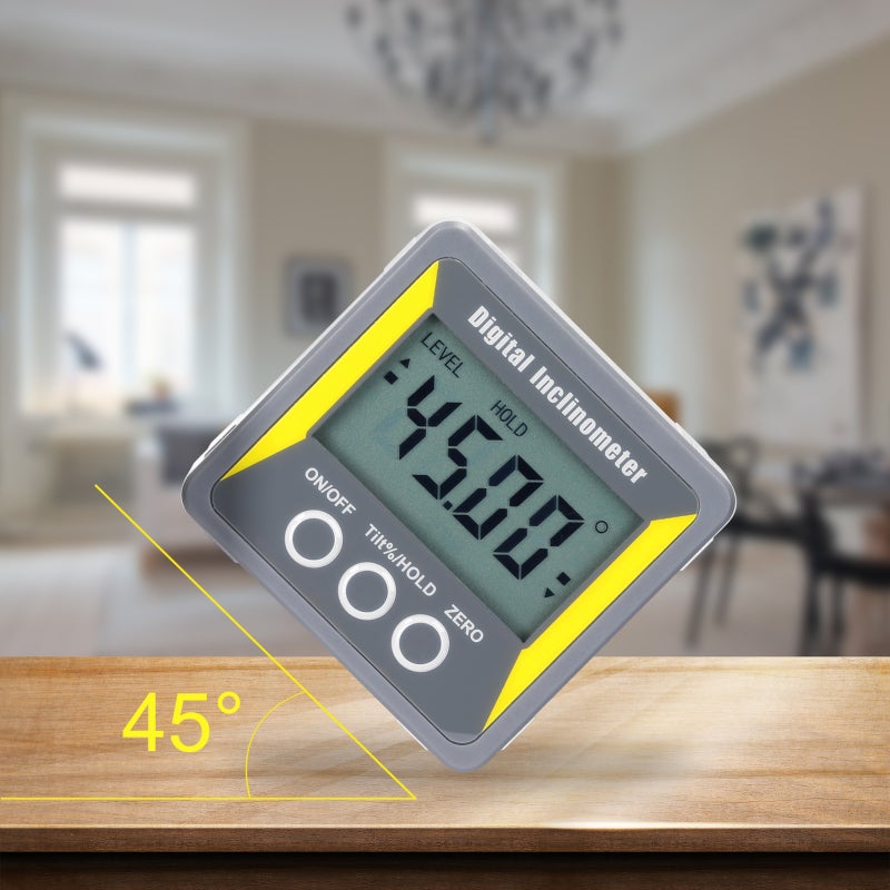 Inclinometer: 4*90° LCD Display Portable Size - Two Measuring Modes Magnetic Level Meter for Wood Processing Auto Repairs Machining Industry - Image 2