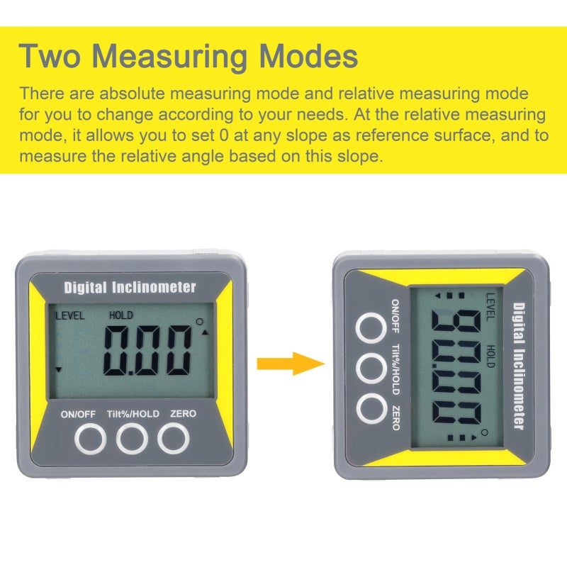 Inclinometer: 4*90° LCD Display Portable Size - Two Measuring Modes Magnetic Level Meter for Wood Processing Auto Repairs Machining Industry - Image 3