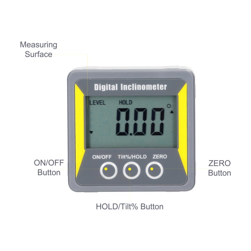 Inclinometer: 4*90° LCD Display Portable Size - Two Measuring Modes Magnetic Level Meter for Wood Processing Auto Repairs Machining Industry - Image 4
