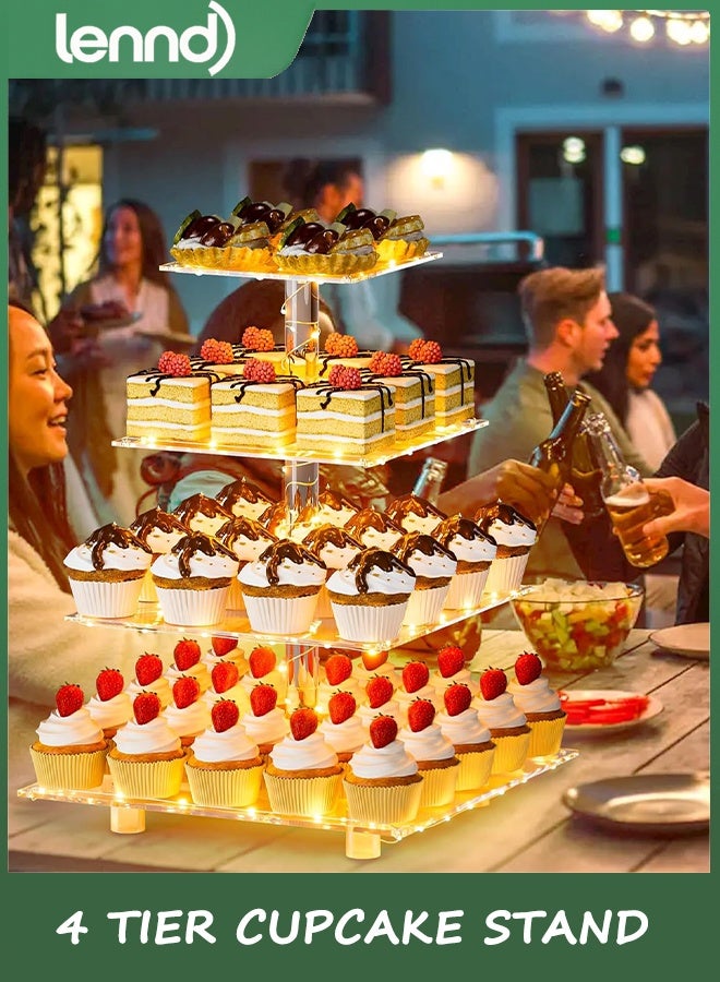لينند 4 طبقة كعكة كعكة وقف عرض برج أكريليك مع LED ضوء حامل بريميوم برج شجرة الحلوى لعيد ميلاد كادي بار ديكور حفلات الزفاف والأحداث (الضوء الأصفر) - Image 1