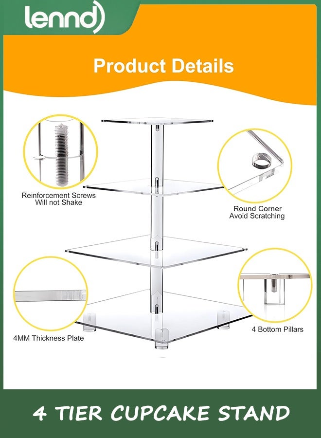 لينند 4 طبقة كعكة كعكة وقف عرض برج أكريليك مع LED ضوء حامل بريميوم برج شجرة الحلوى لعيد ميلاد كادي بار ديكور حفلات الزفاف والأحداث (الضوء الأصفر) - Image 3