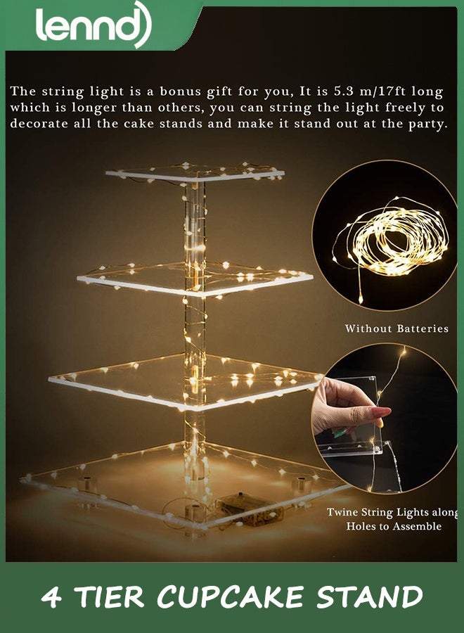 لينند 4 طبقة كعكة كعكة وقف عرض برج أكريليك مع LED ضوء حامل بريميوم برج شجرة الحلوى لعيد ميلاد كادي بار ديكور حفلات الزفاف والأحداث (الضوء الأصفر) - Image 5