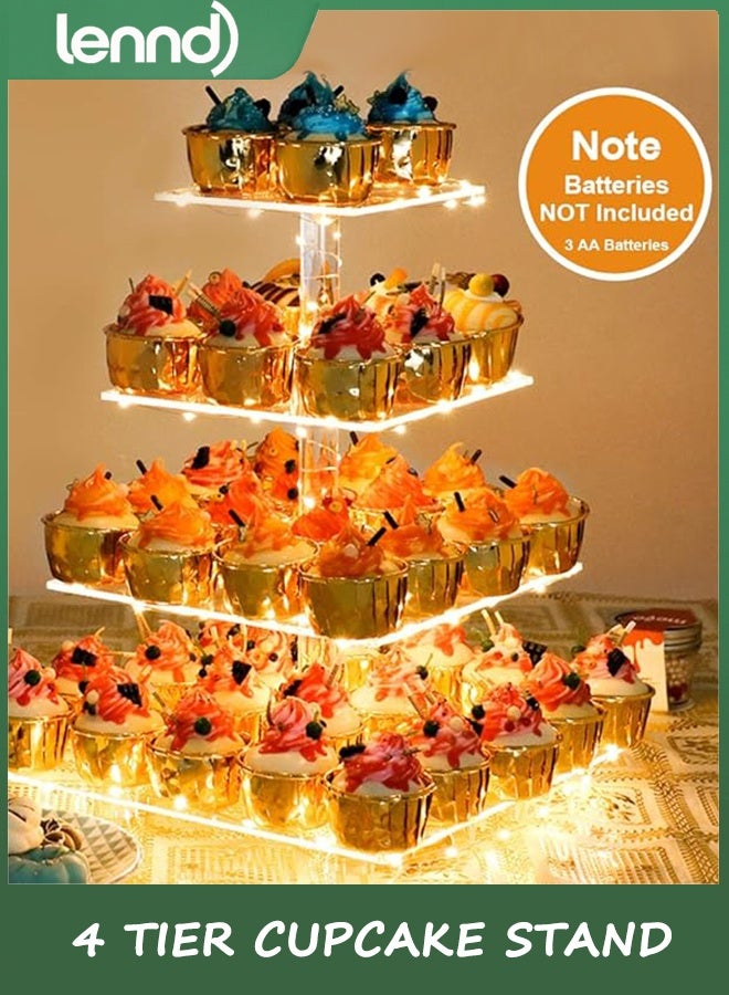 لينند 4 طبقة كعكة كعكة وقف عرض برج أكريليك مع LED ضوء حامل بريميوم برج شجرة الحلوى لعيد ميلاد كادي بار ديكور حفلات الزفاف والأحداث (الضوء الأصفر) - Image 4