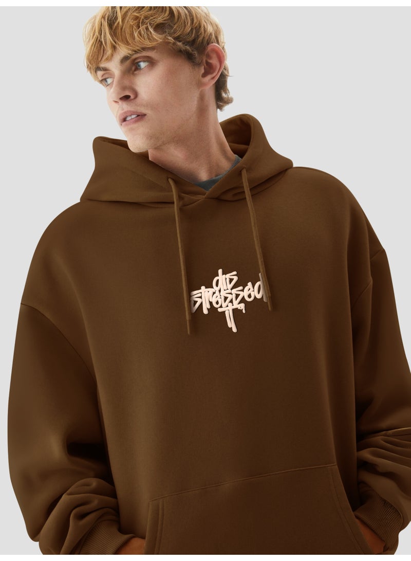 Maniac Mens Printed Hooded Neck Full Sleeve Brown Cotton Sweatshirt - Image 1