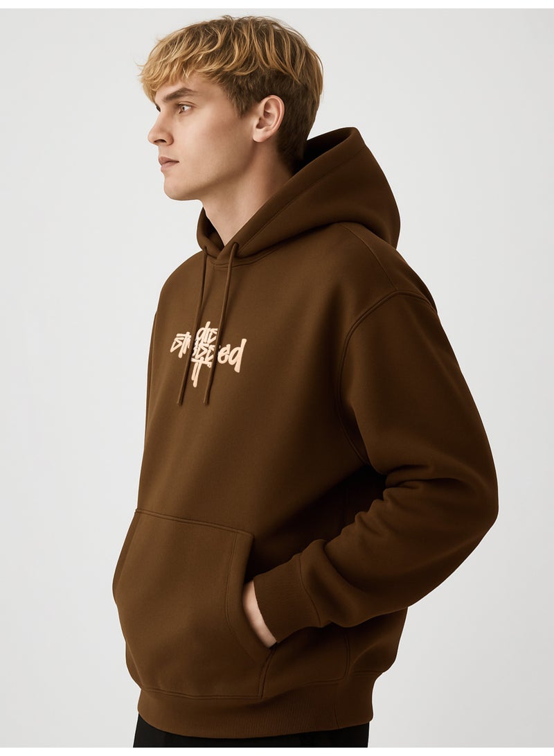 Maniac Mens Printed Hooded Neck Full Sleeve Brown Cotton Sweatshirt - Image 2