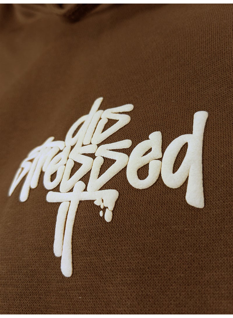 Maniac Mens Printed Hooded Neck Full Sleeve Brown Cotton Sweatshirt - Image 4