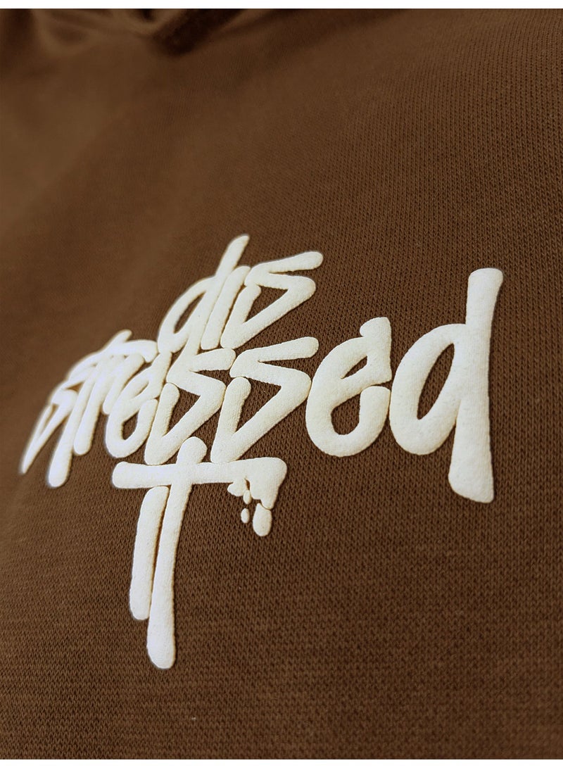 Maniac Mens Printed Hooded Neck Full Sleeve Brown Cotton Sweatshirt - Image 4