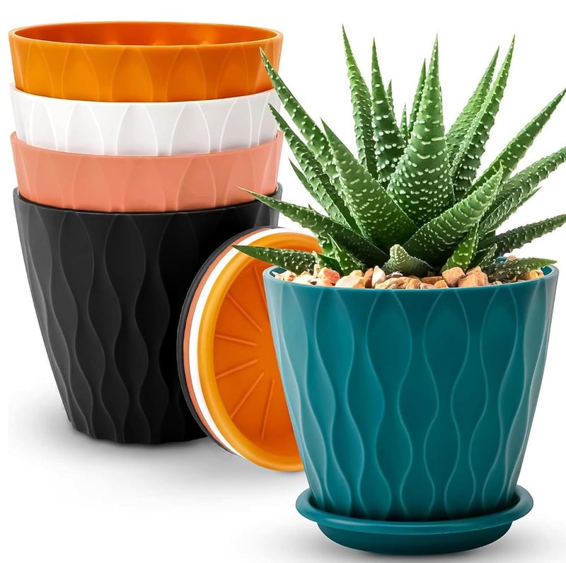Rorian Pack of 5 Round Flower Pots for Home Planters, Terrace, Garden Etc | Multicolor | Suitable for Home Indoor & Outdoor Gardening Plants(Mix Colour) (Style 1) - Image 1